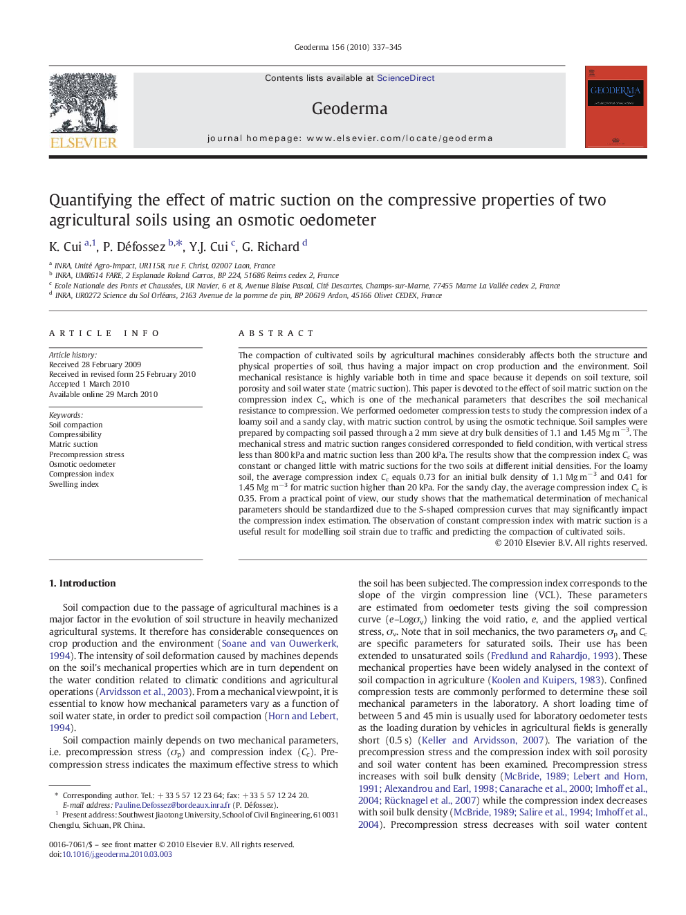 Quantifying the effect of matric suction on the compressive properties of two agricultural soils using an osmotic oedometer