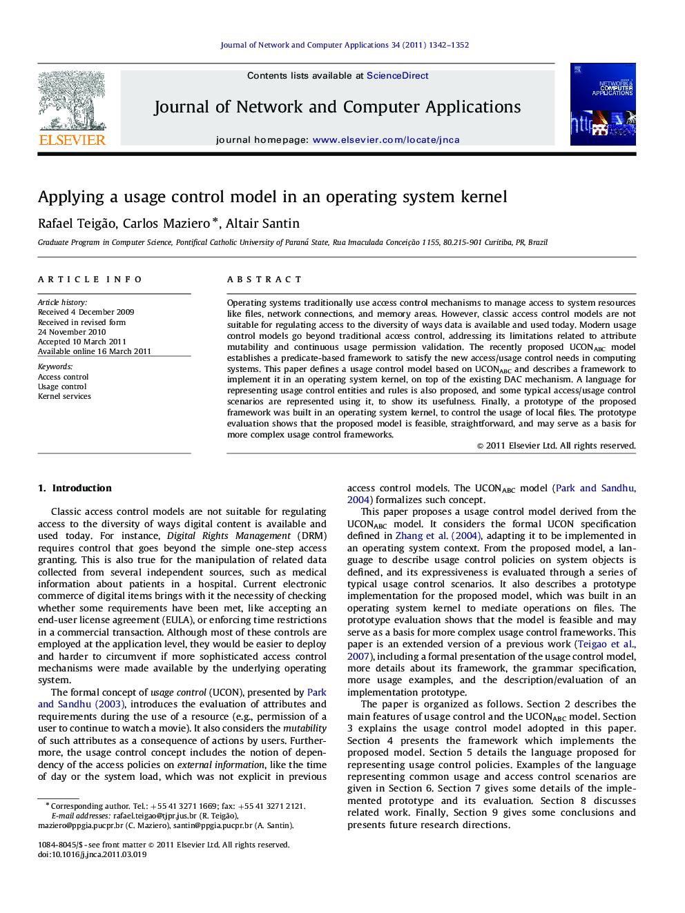 Applying a usage control model in an operating system kernel