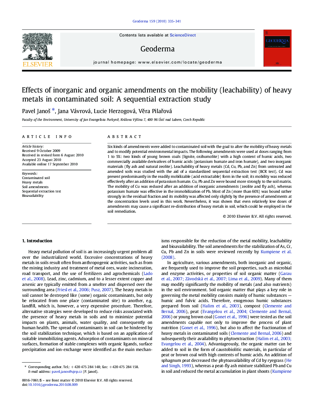 Effects of inorganic and organic amendments on the mobility (leachability) of heavy metals in contaminated soil: A sequential extraction study