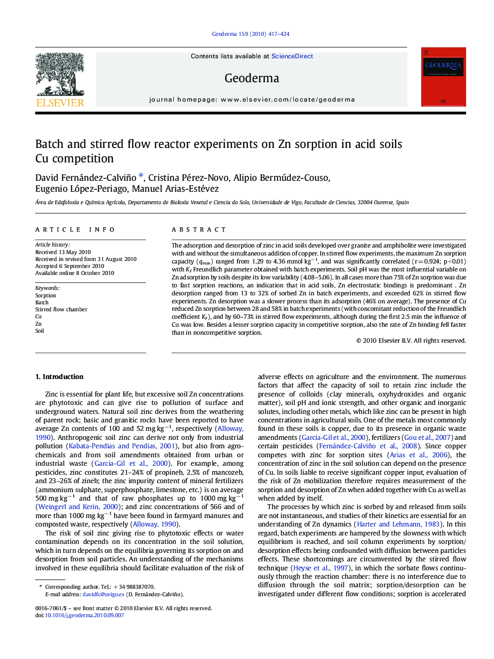 Batch and stirred flow reactor experiments on Zn sorption in acid soils: Cu competition