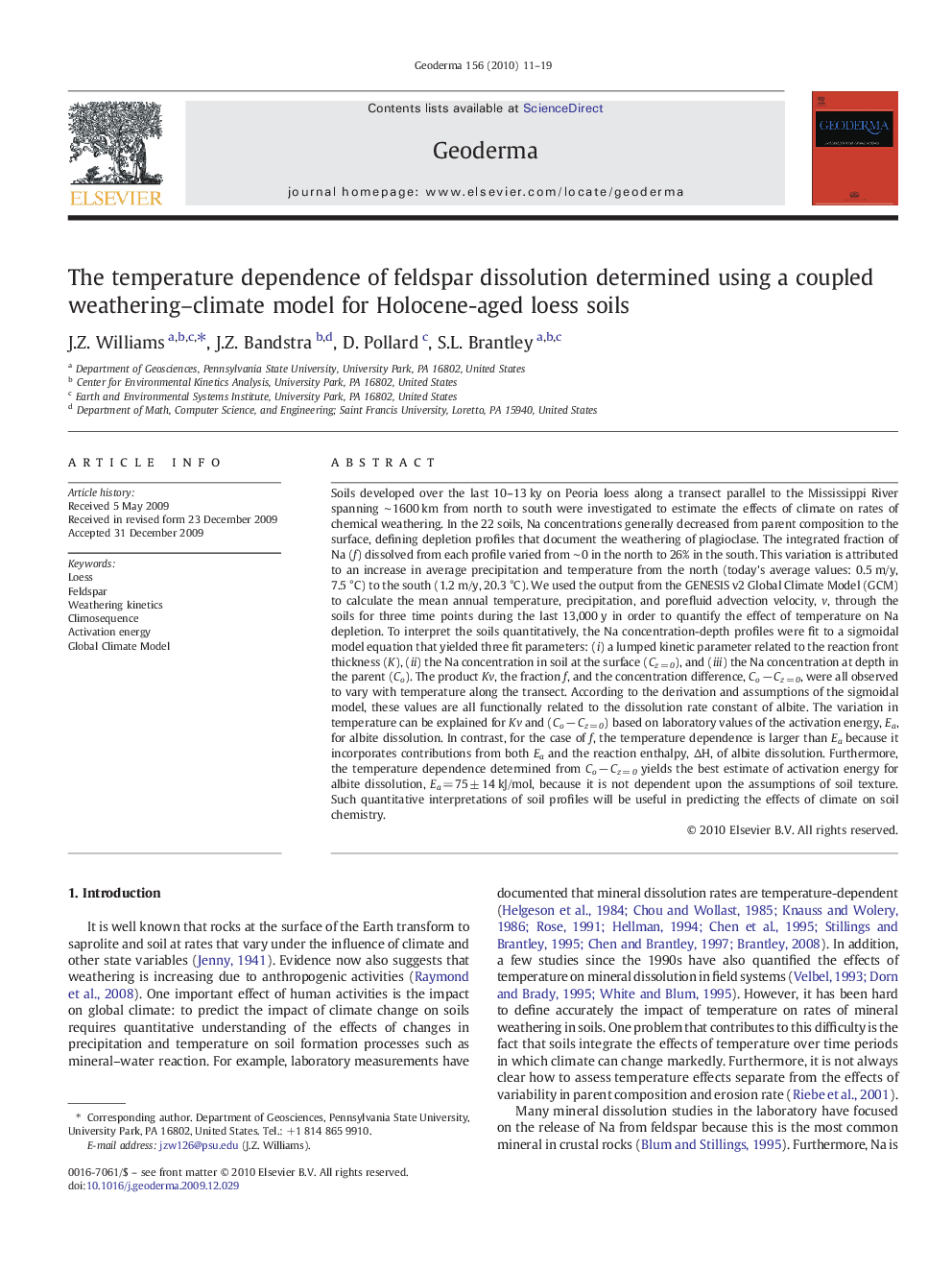 The temperature dependence of feldspar dissolution determined using a coupled weathering–climate model for Holocene-aged loess soils