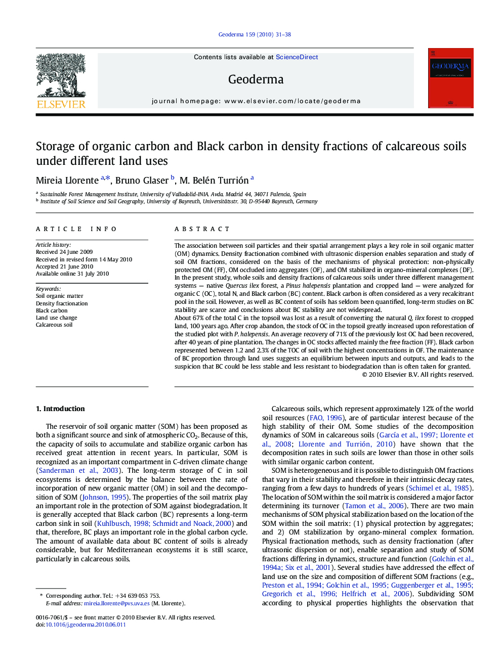 Storage of organic carbon and Black carbon in density fractions of calcareous soils under different land uses