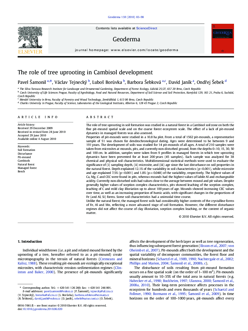 The role of tree uprooting in Cambisol development