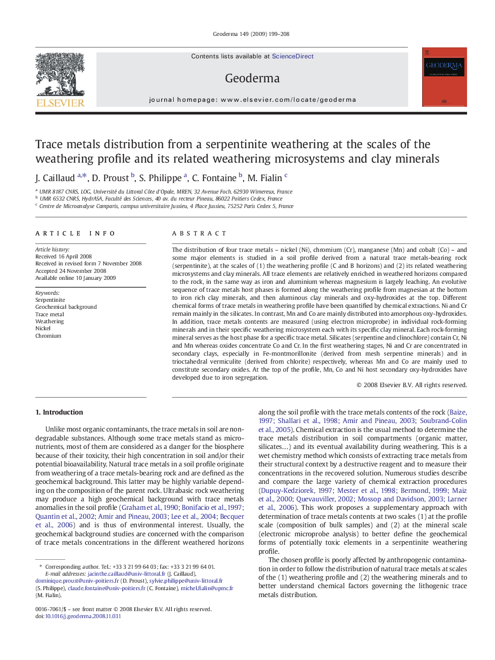 Trace metals distribution from a serpentinite weathering at the scales of the weathering profile and its related weathering microsystems and clay minerals