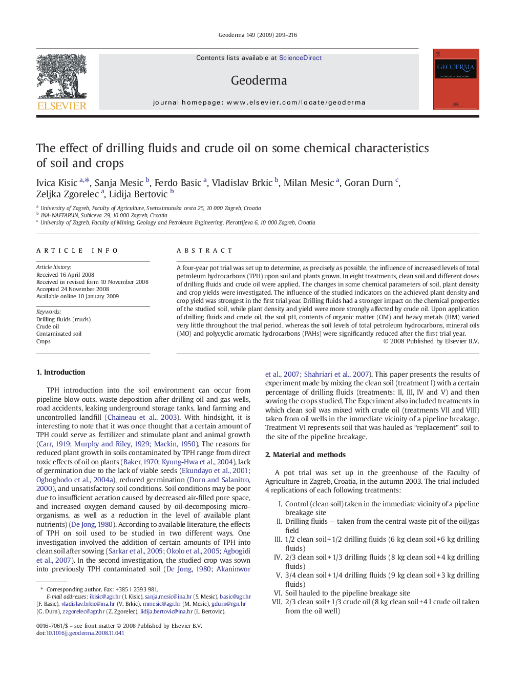 The effect of drilling fluids and crude oil on some chemical characteristics of soil and crops