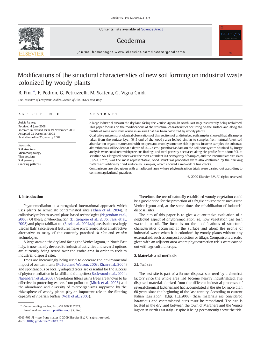 Modifications of the structural characteristics of new soil forming on industrial waste colonized by woody plants