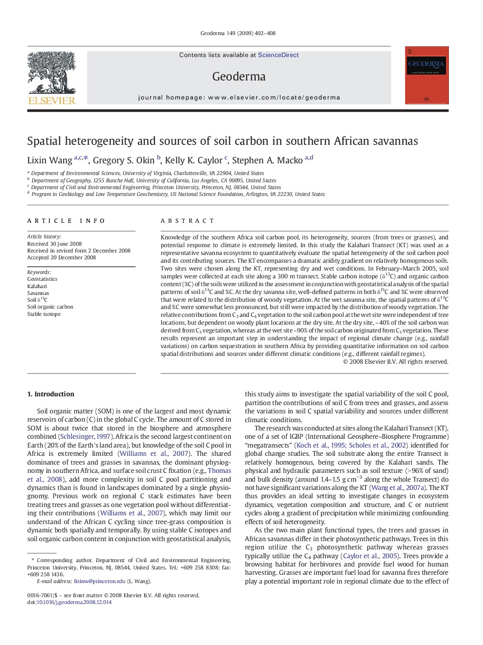 Spatial heterogeneity and sources of soil carbon in southern African savannas