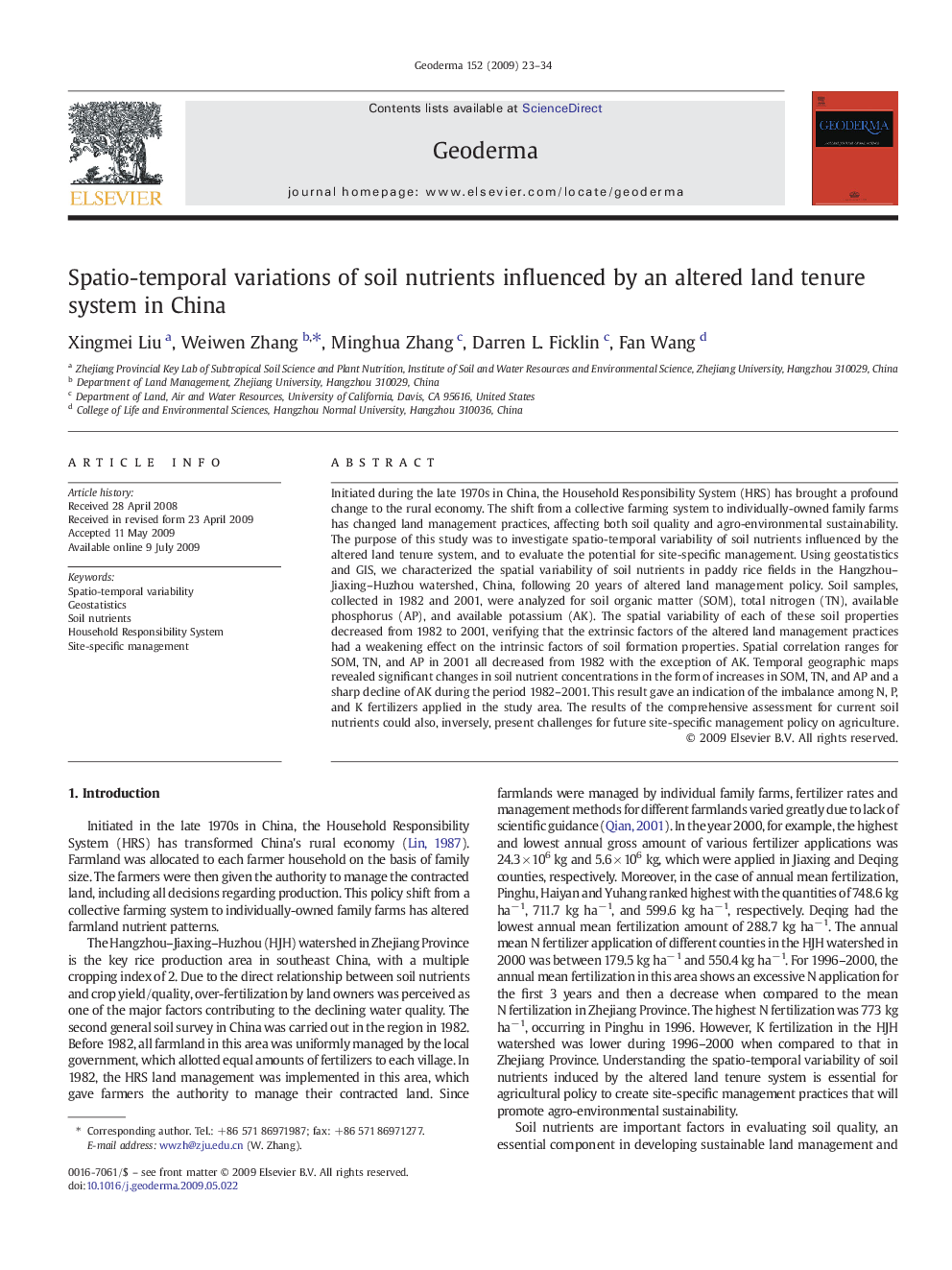 Spatio-temporal variations of soil nutrients influenced by an altered land tenure system in China