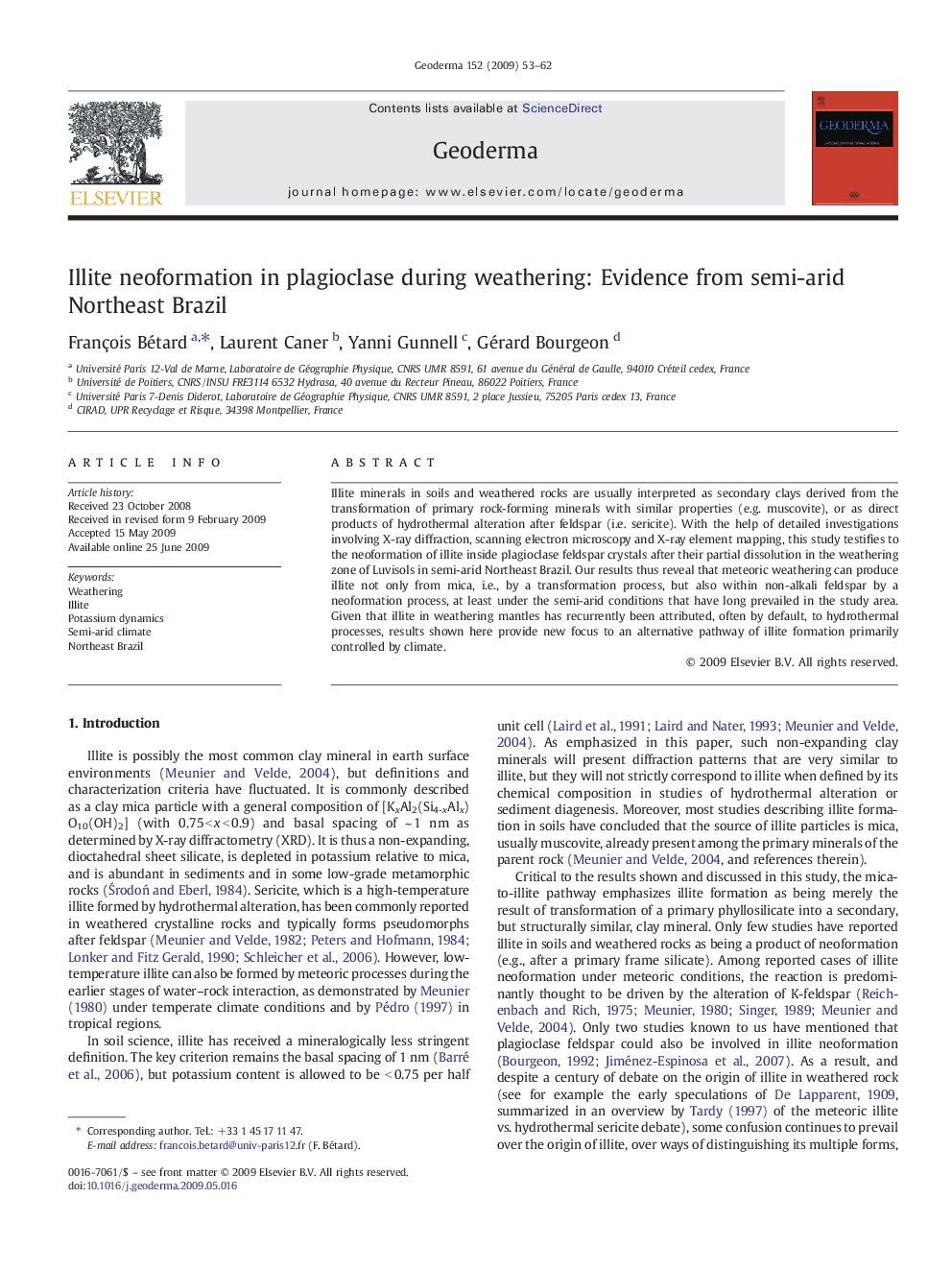 Illite neoformation in plagioclase during weathering: Evidence from semi-arid Northeast Brazil