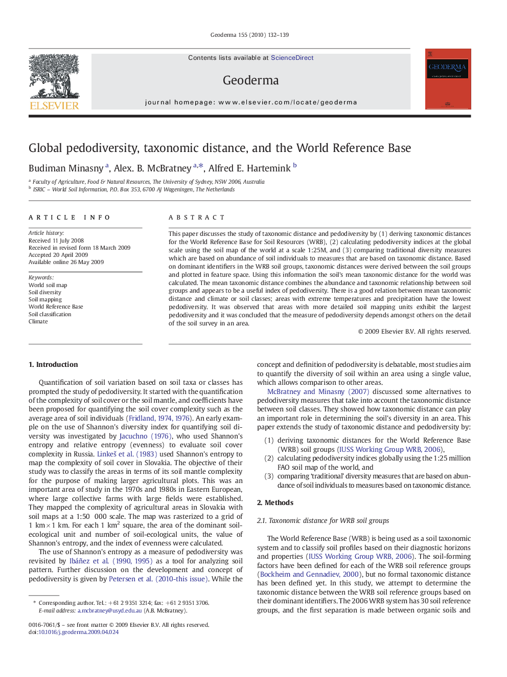 Global pedodiversity, taxonomic distance, and the World Reference Base