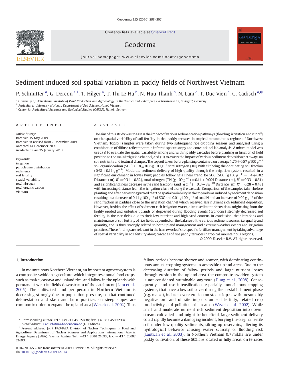 Sediment induced soil spatial variation in paddy fields of Northwest Vietnam