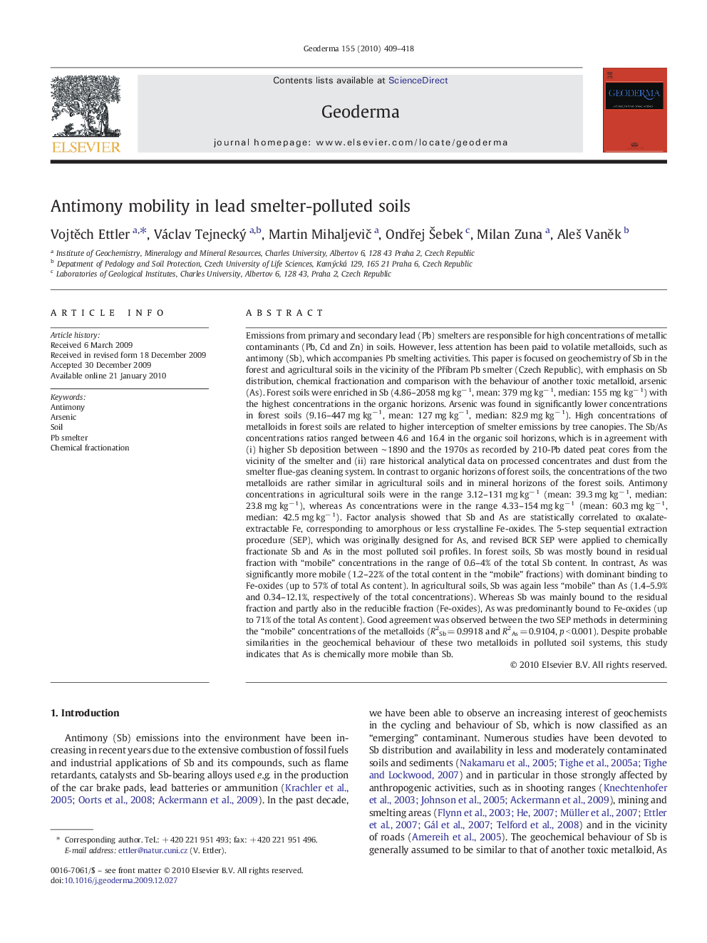 Antimony mobility in lead smelter-polluted soils