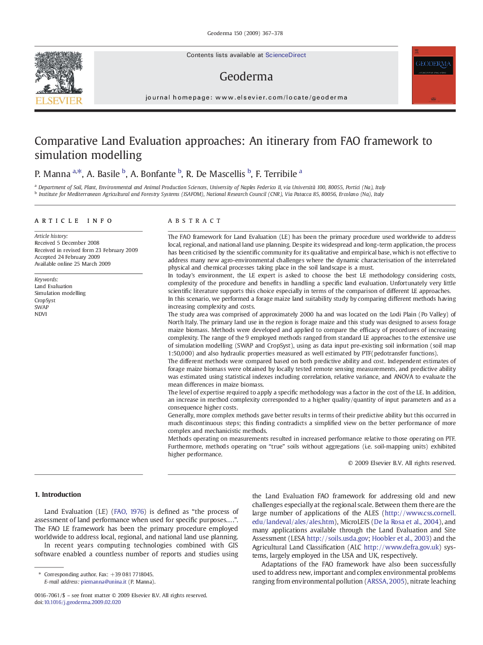 Comparative Land Evaluation approaches: An itinerary from FAO framework to simulation modelling