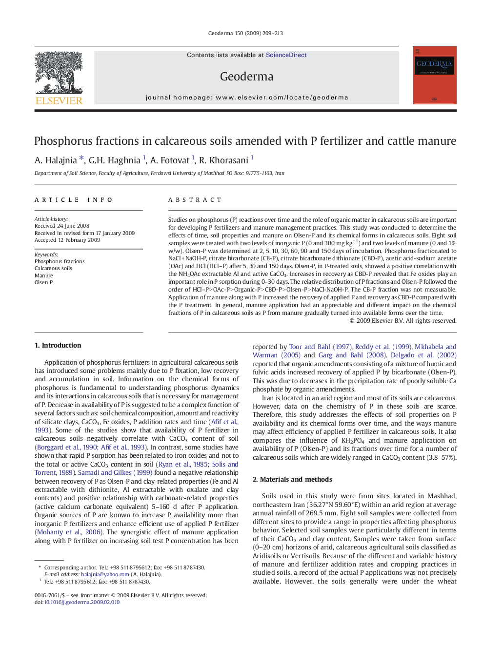 Phosphorus fractions in calcareous soils amended with P fertilizer and cattle manure