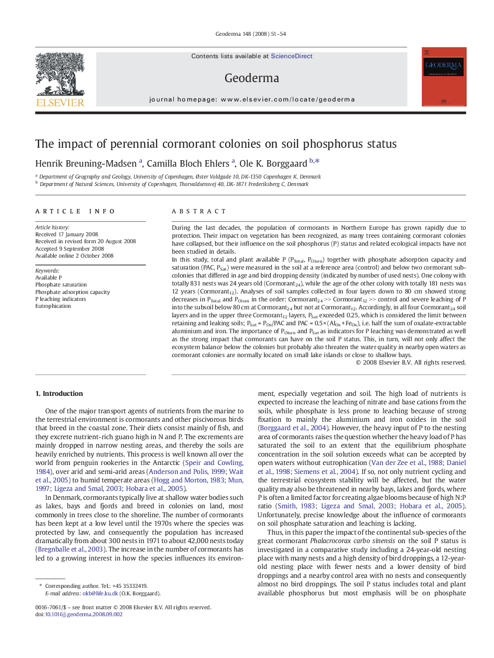 The impact of perennial cormorant colonies on soil phosphorus status