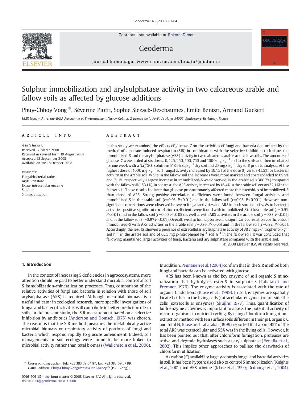 Sulphur immobilization and arylsulphatase activity in two calcareous arable and fallow soils as affected by glucose additions