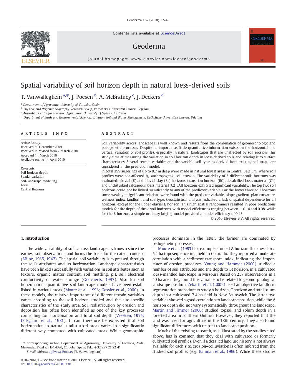 Spatial variability of soil horizon depth in natural loess-derived soils