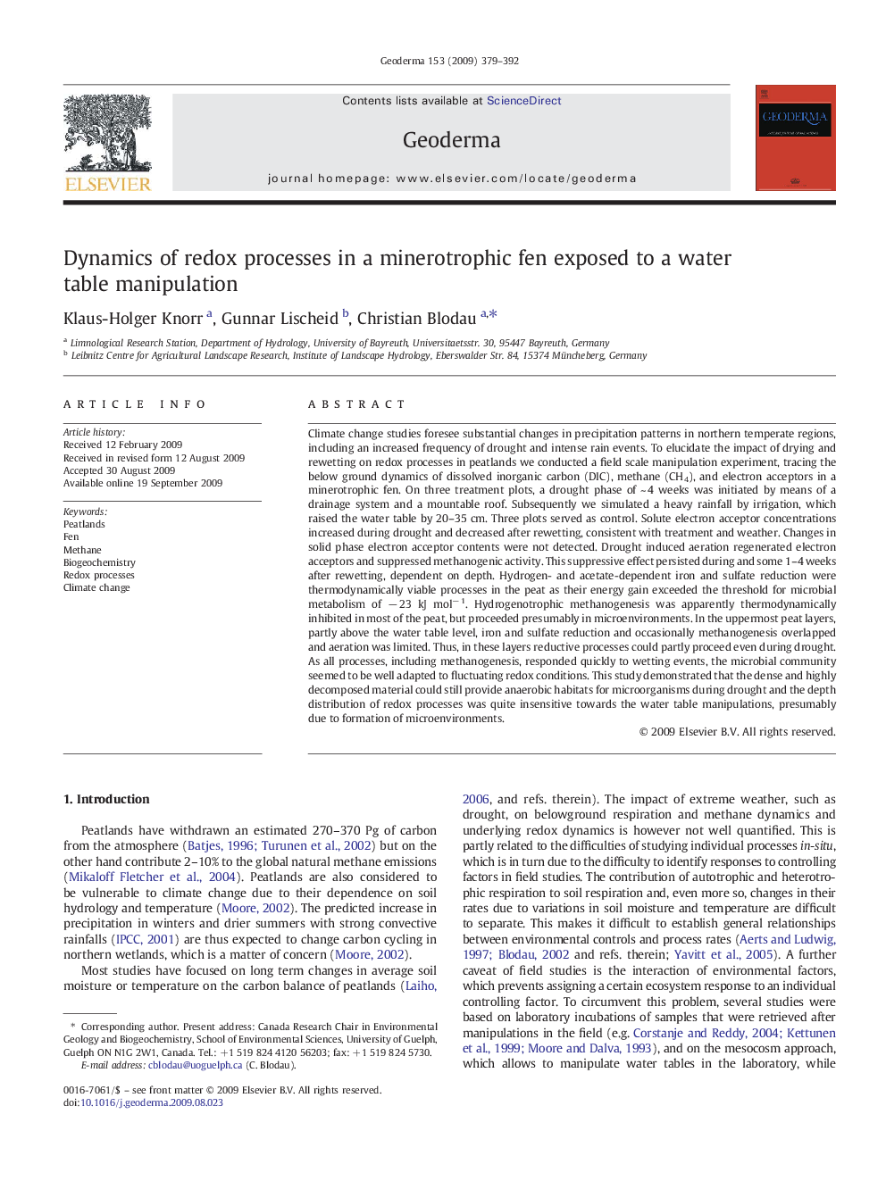 Dynamics of redox processes in a minerotrophic fen exposed to a water table manipulation