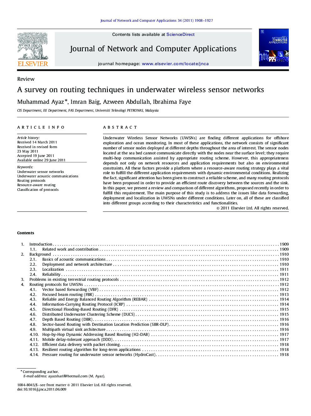 A survey on routing techniques in underwater wireless sensor networks