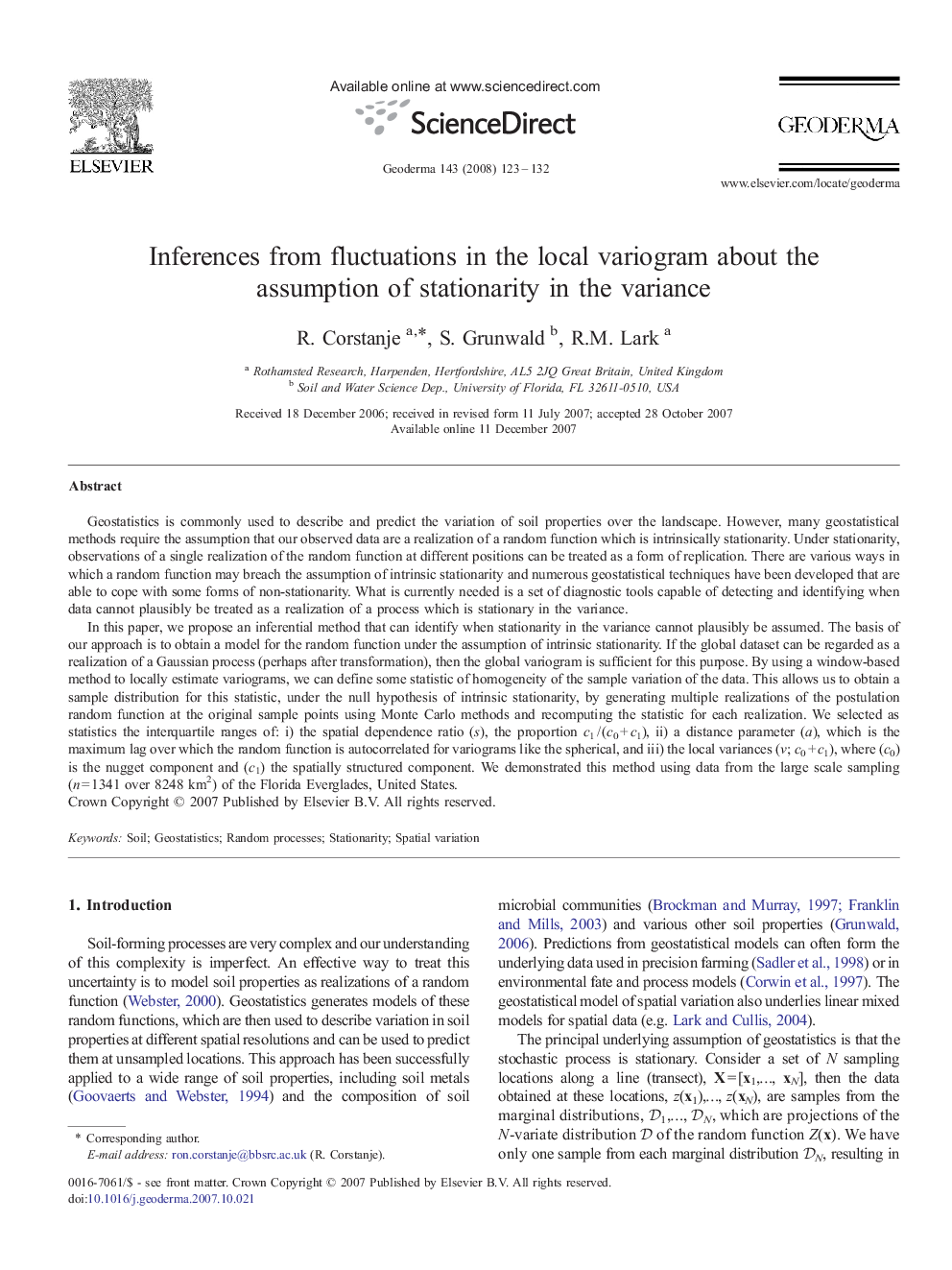 Inferences from fluctuations in the local variogram about the assumption of stationarity in the variance