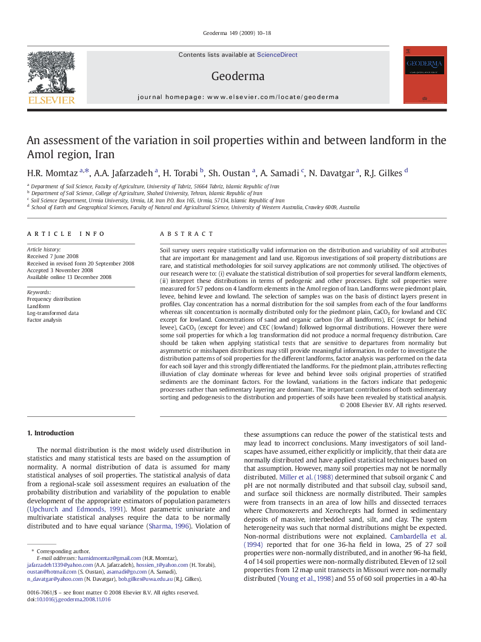 An assessment of the variation in soil properties within and between landform in the Amol region, Iran