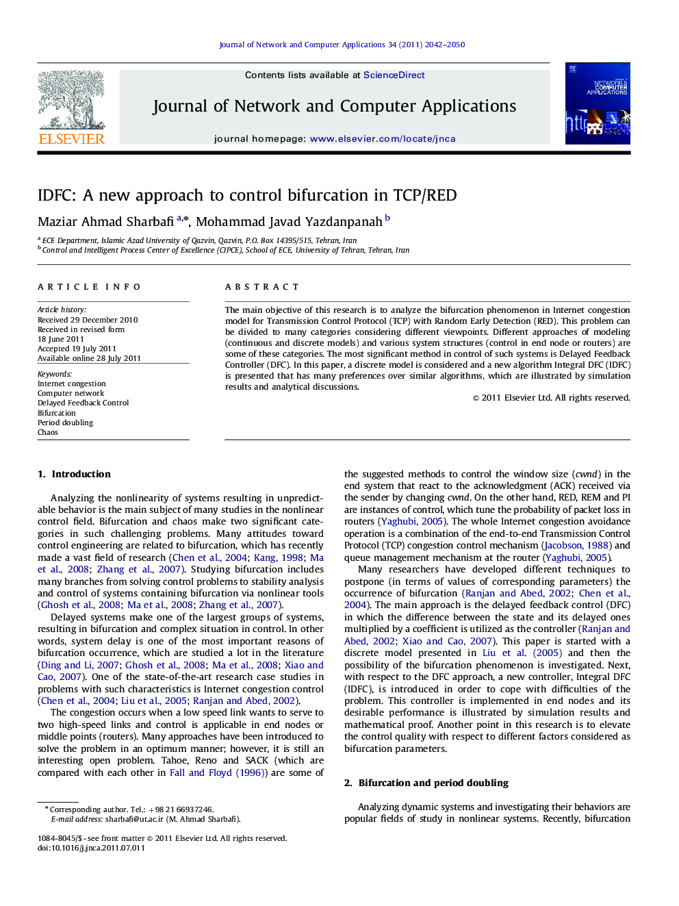 IDFC: A new approach to control bifurcation in TCP/RED