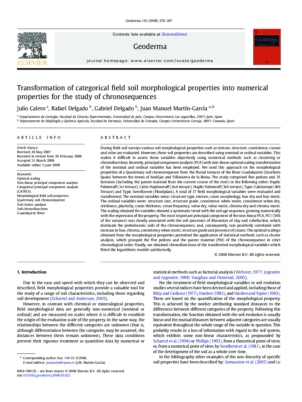 Transformation of categorical field soil morphological properties into numerical properties for the study of chronosequences