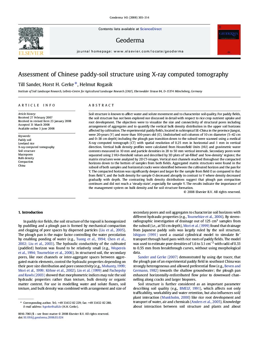 Assessment of Chinese paddy-soil structure using X-ray computed tomography