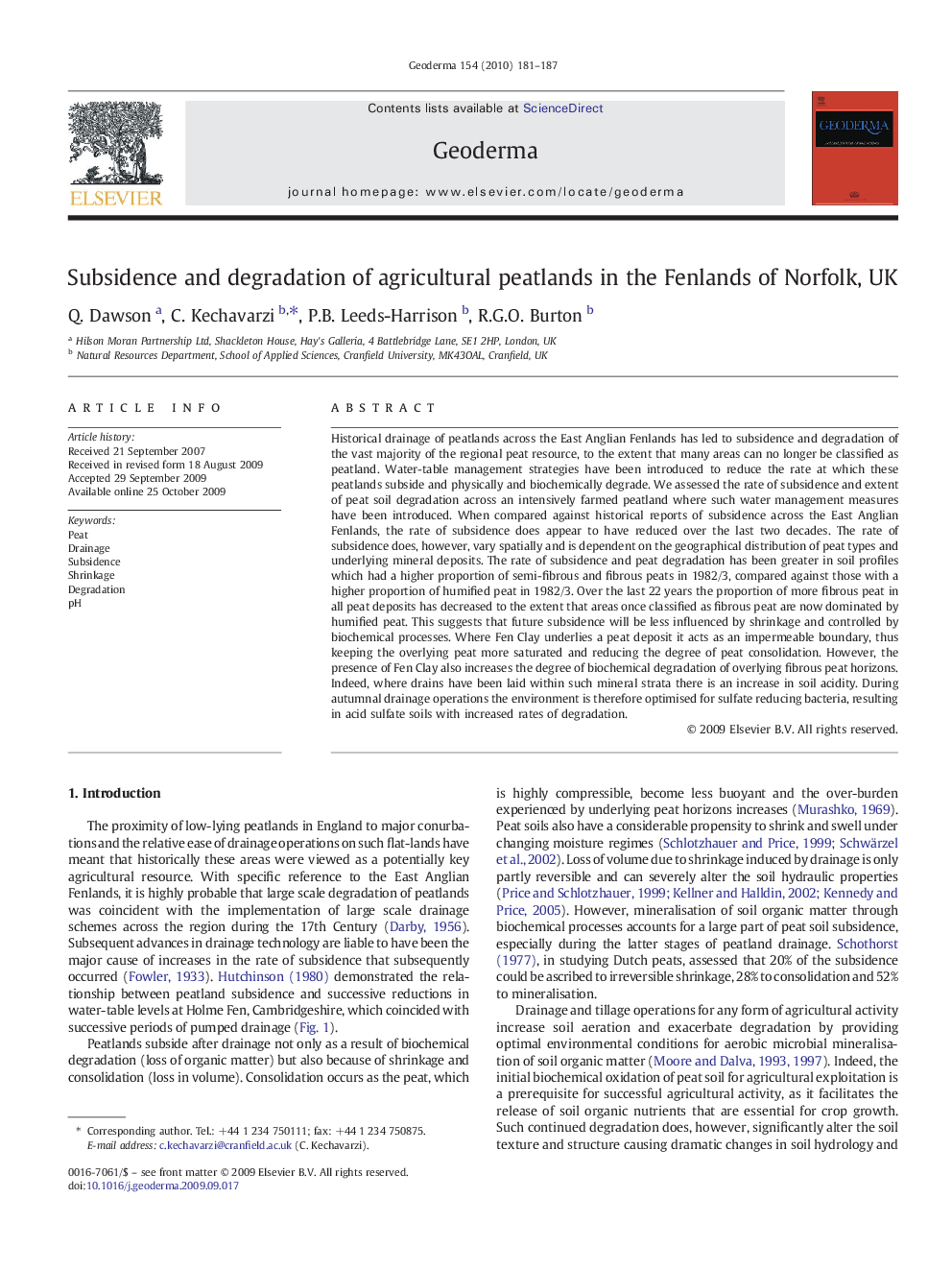 Subsidence and degradation of agricultural peatlands in the Fenlands of Norfolk, UK