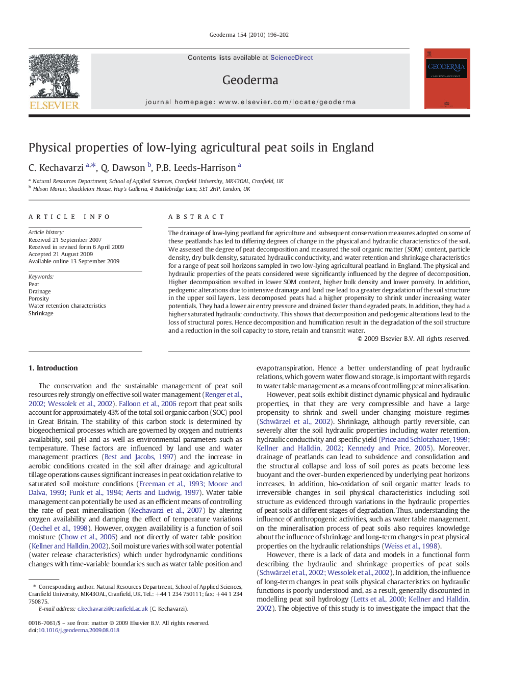 Physical properties of low-lying agricultural peat soils in England