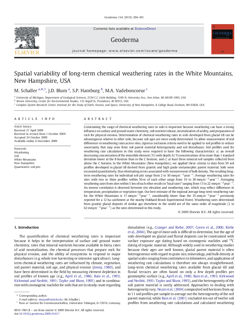 Spatial variability of long-term chemical weathering rates in the White Mountains, New Hampshire, USA