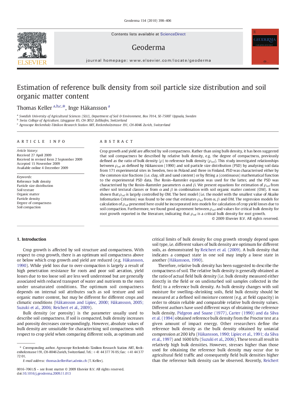 Estimation of reference bulk density from soil particle size distribution and soil organic matter content