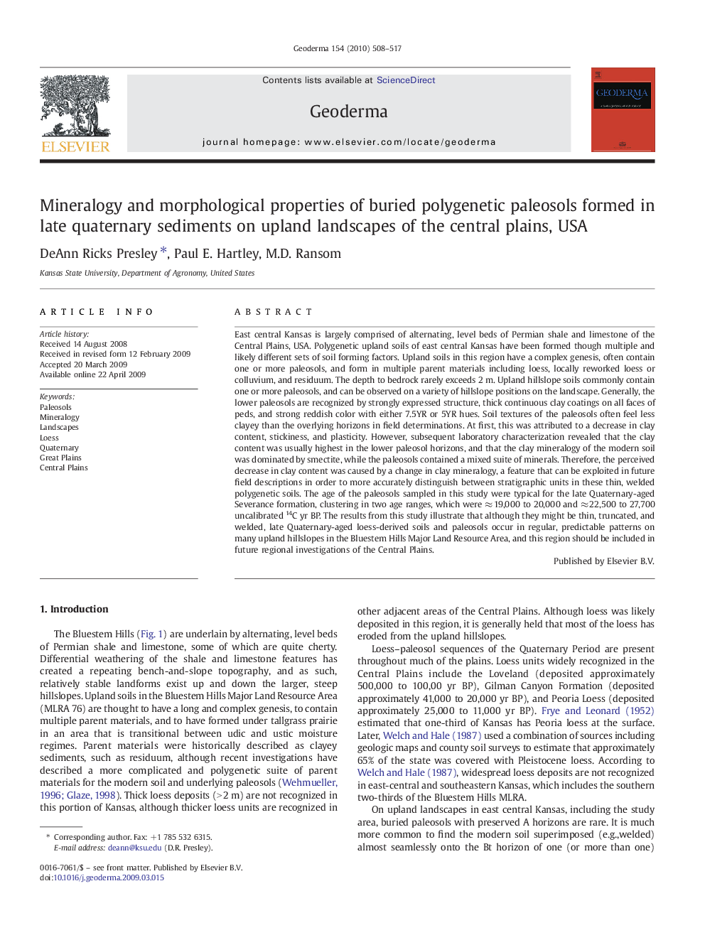 Mineralogy and morphological properties of buried polygenetic paleosols formed in late quaternary sediments on upland landscapes of the central plains, USA