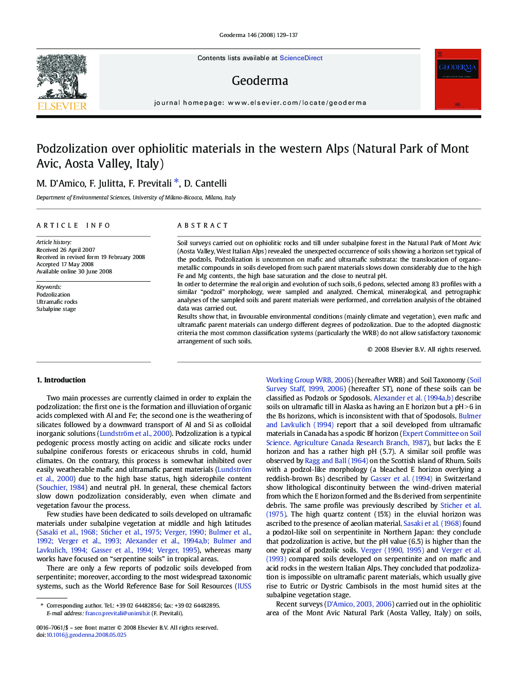 Podzolization over ophiolitic materials in the western Alps (Natural Park of Mont Avic, Aosta Valley, Italy)