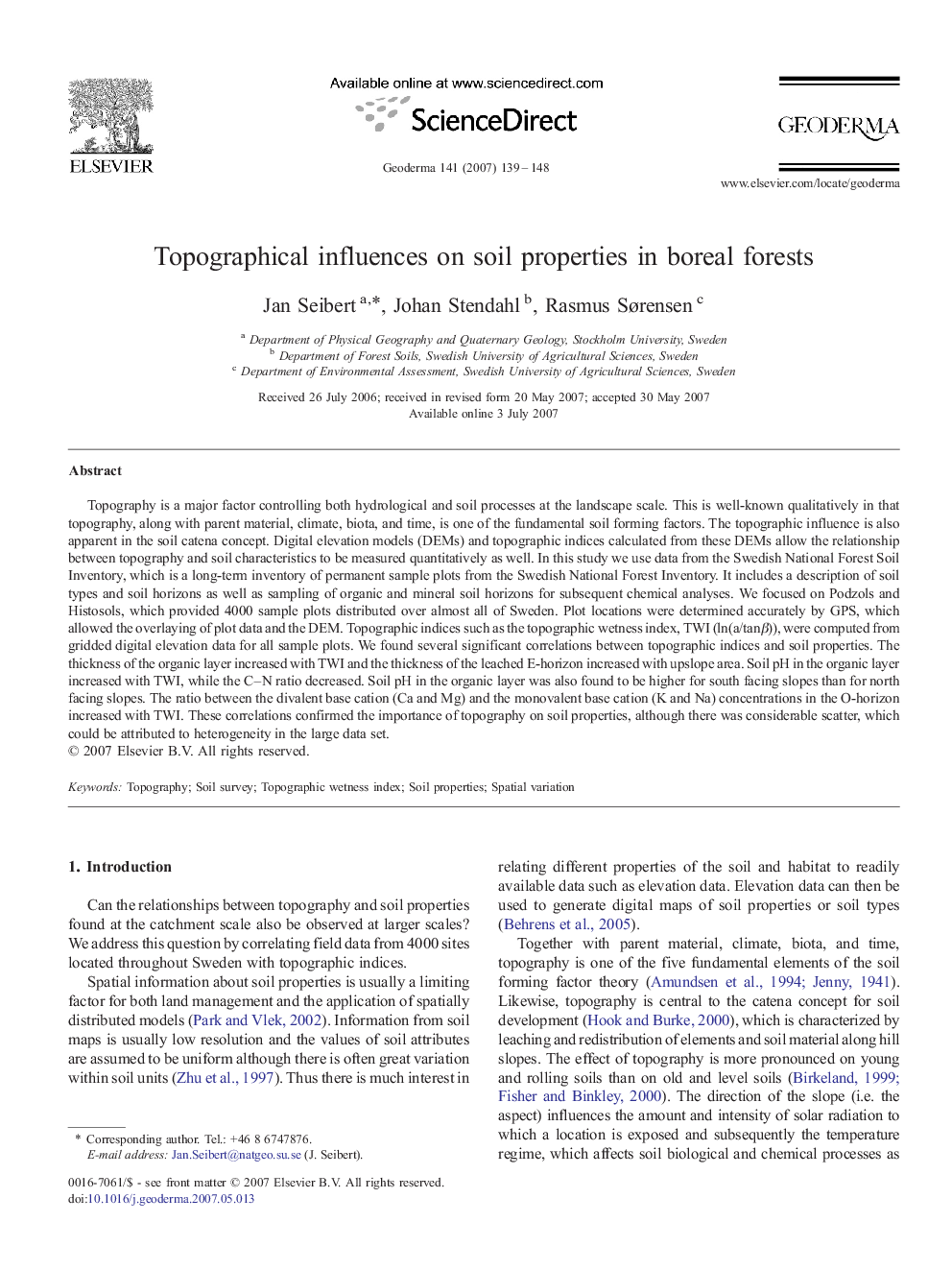 Topographical influences on soil properties in boreal forests