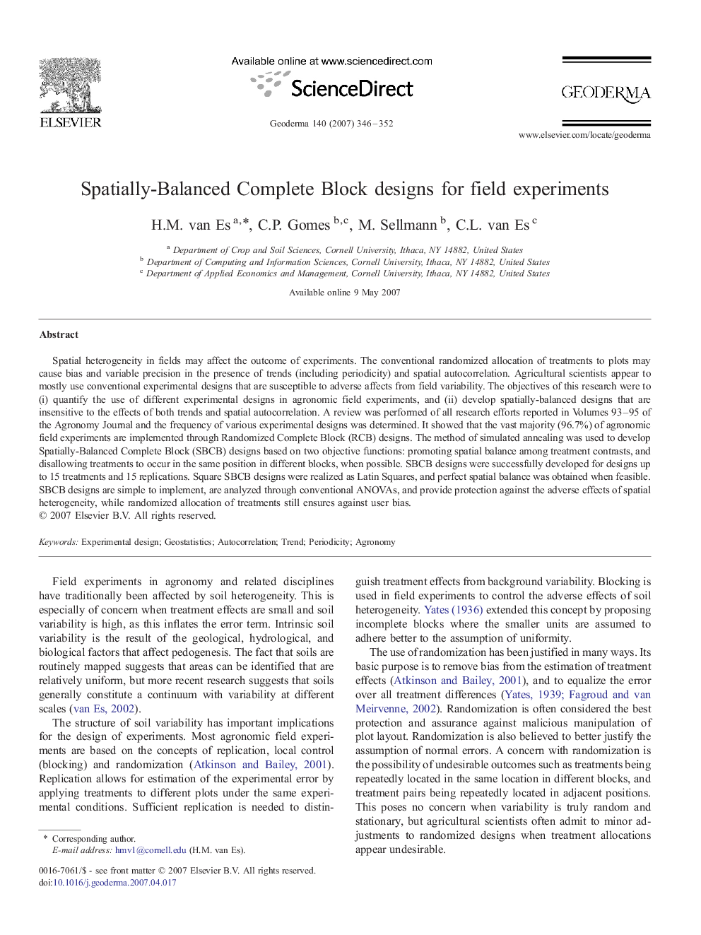 Spatially-Balanced Complete Block designs for field experiments