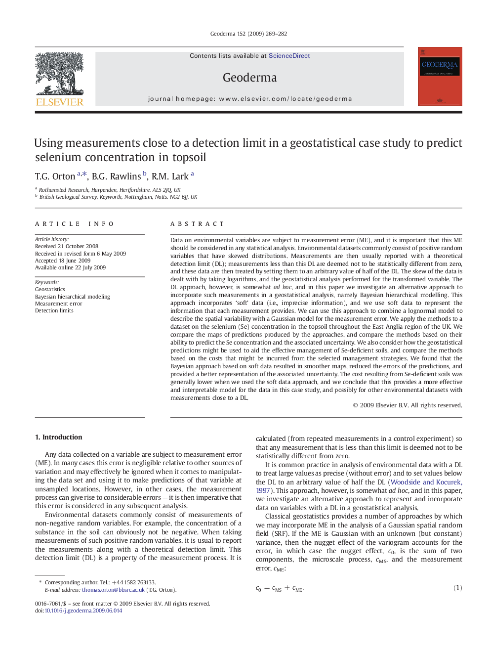 Using measurements close to a detection limit in a geostatistical case study to predict selenium concentration in topsoil