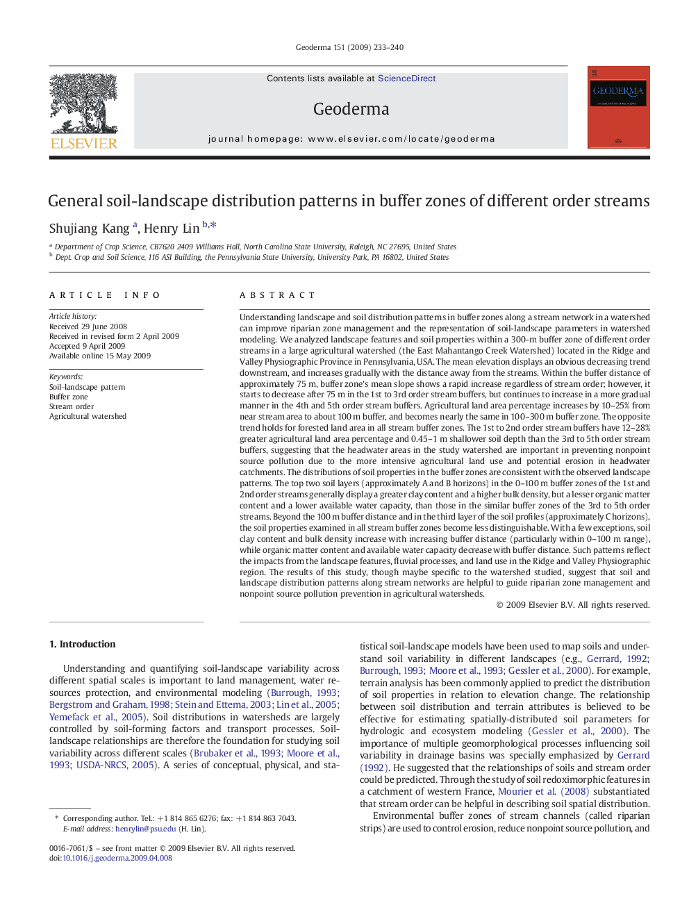 General soil-landscape distribution patterns in buffer zones of different order streams