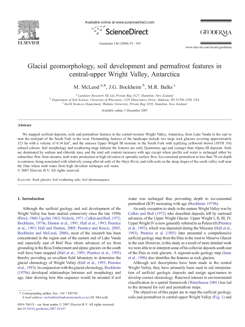 Glacial geomorphology, soil development and permafrost features in central-upper Wright Valley, Antarctica