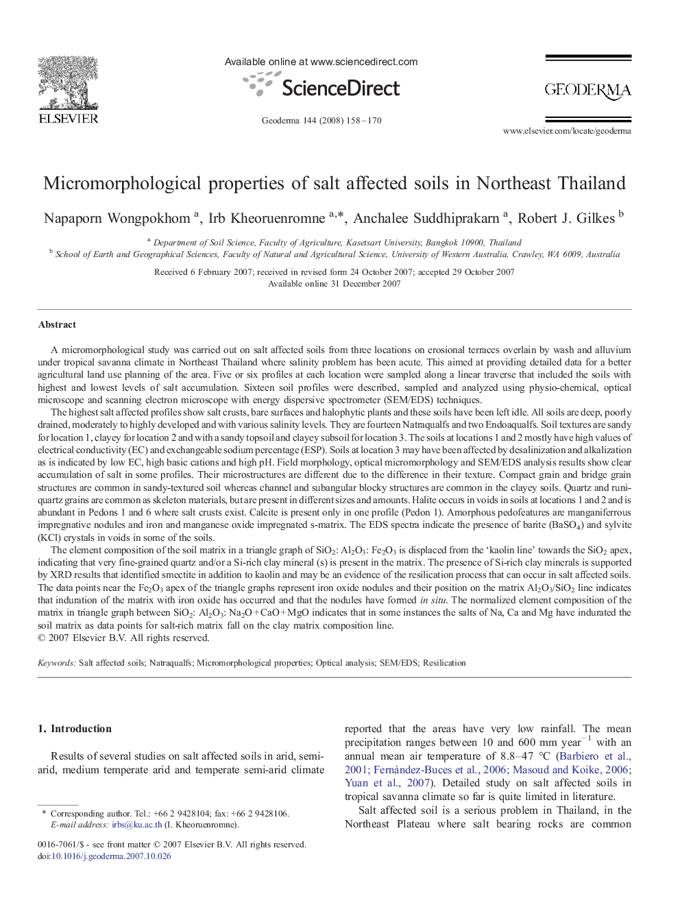 Micromorphological properties of salt affected soils in Northeast Thailand