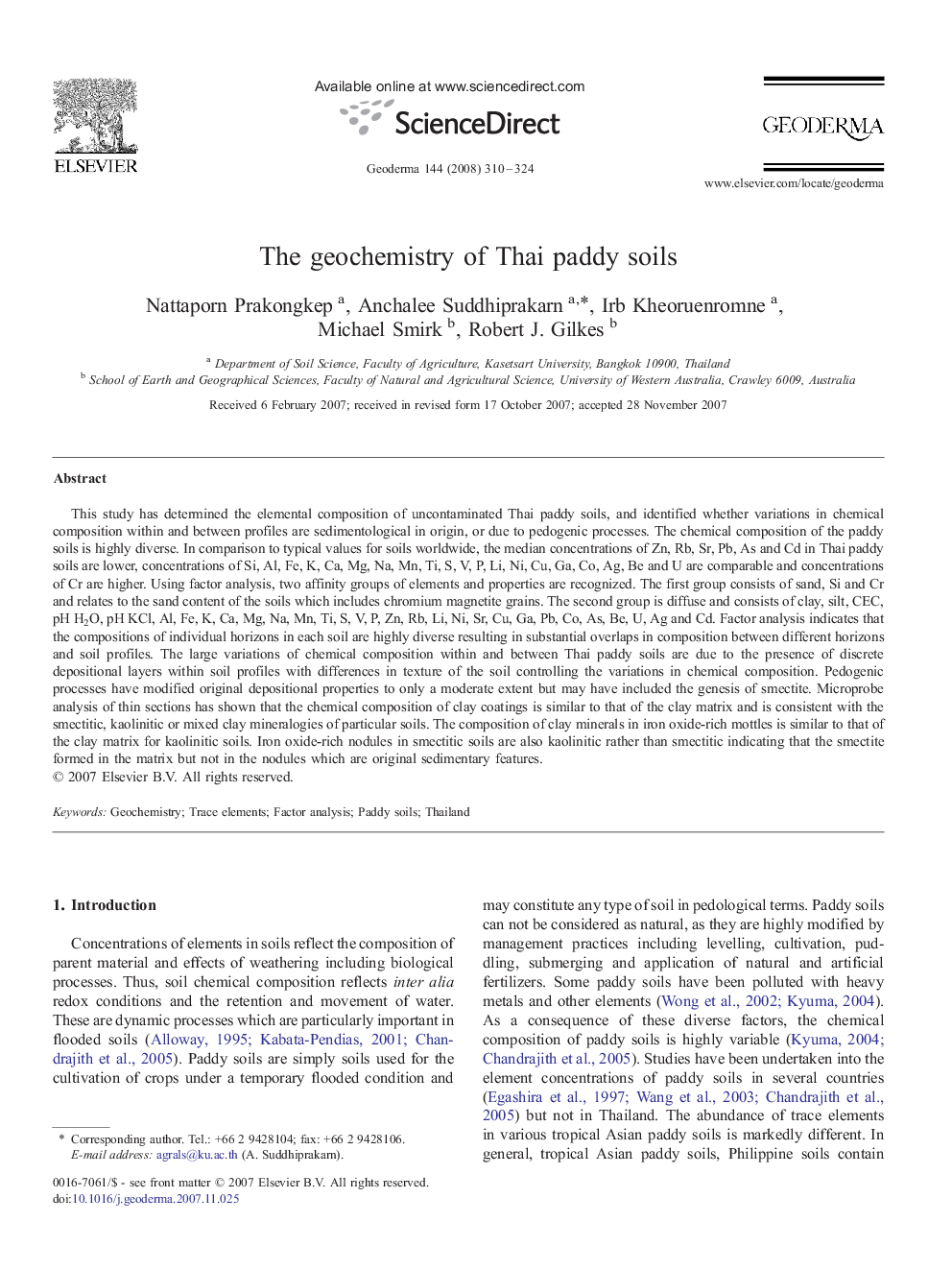 The geochemistry of Thai paddy soils