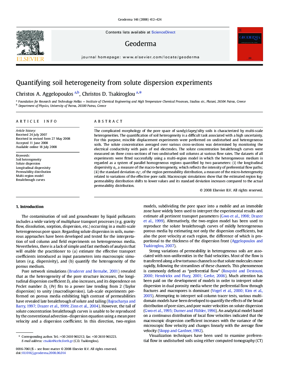 Quantifying soil heterogeneity from solute dispersion experiments