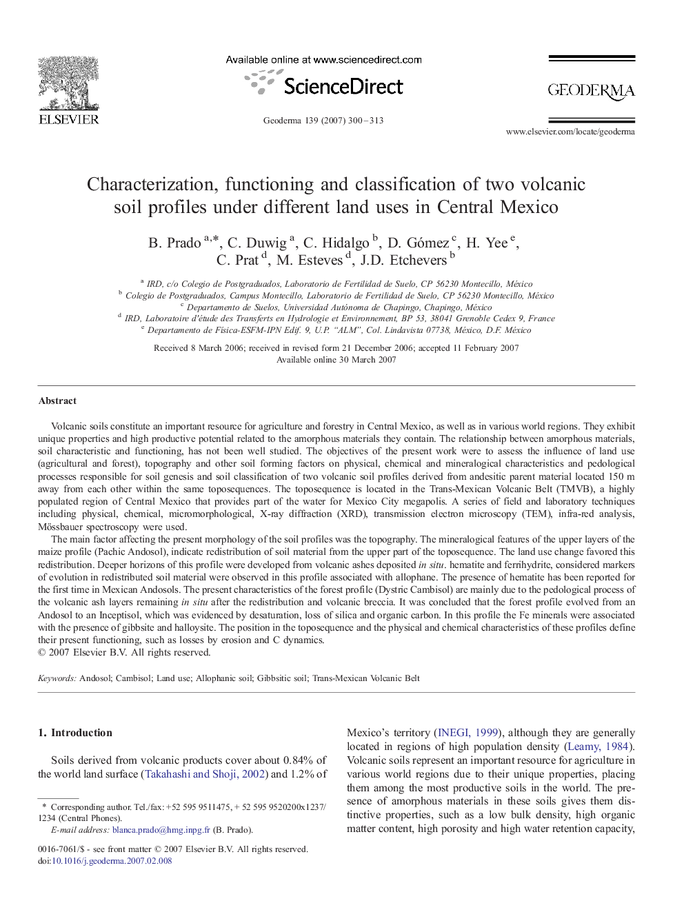 Characterization, functioning and classification of two volcanic soil profiles under different land uses in Central Mexico