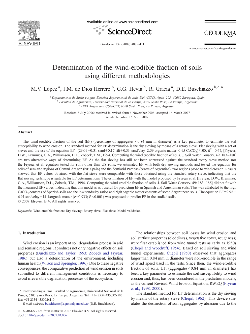 Determination of the wind-erodible fraction of soils using different methodologies