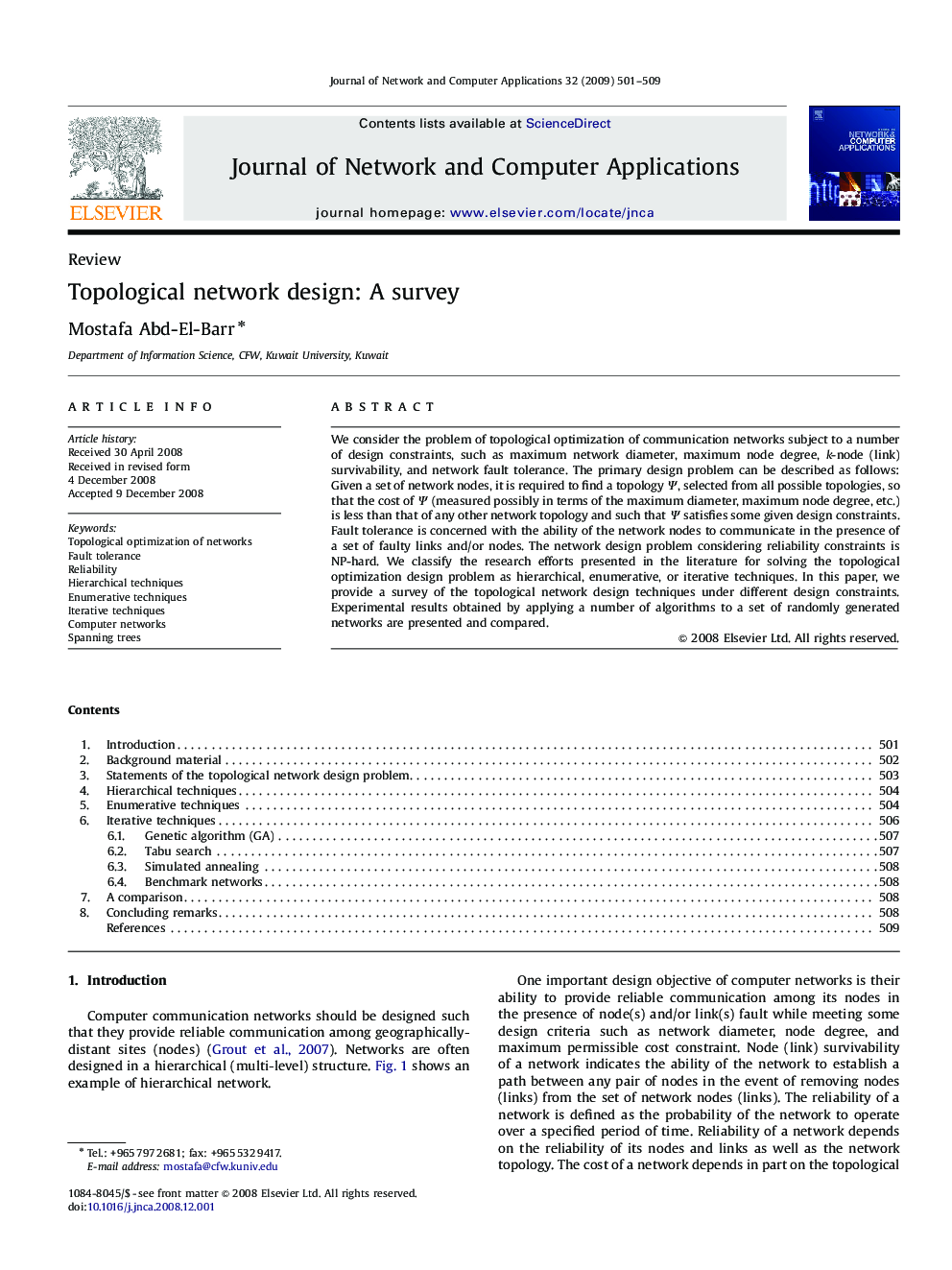 Topological network design: A survey