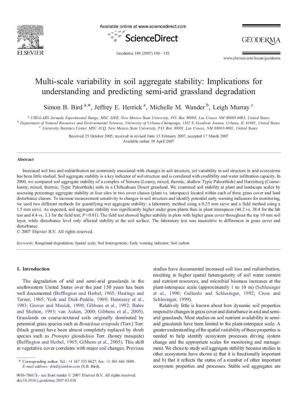 Multi-scale variability in soil aggregate stability: Implications for understanding and predicting semi-arid grassland degradation