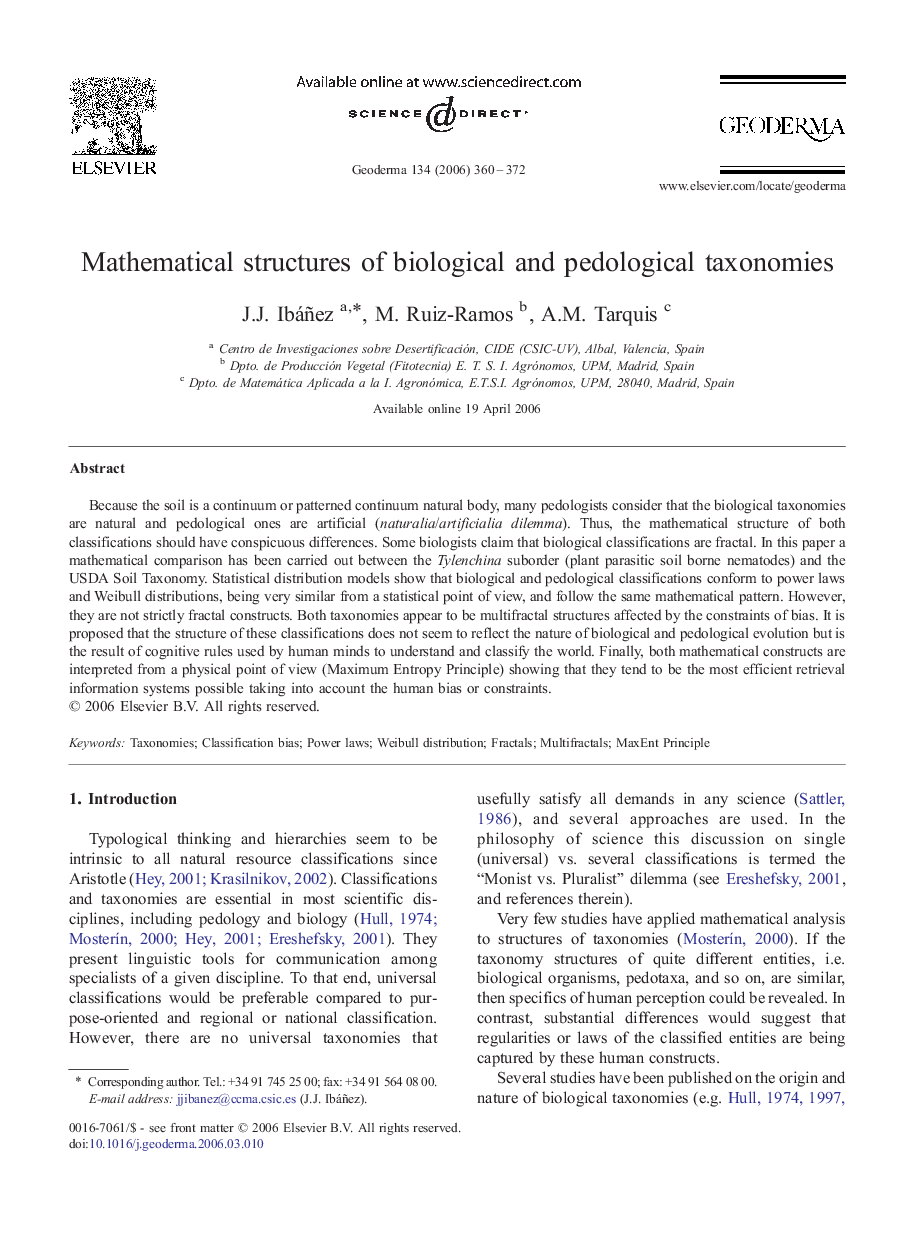 Mathematical structures of biological and pedological taxonomies