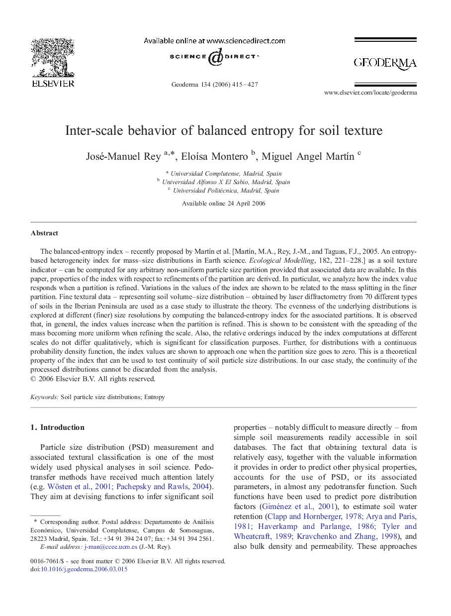 Inter-scale behavior of balanced entropy for soil texture