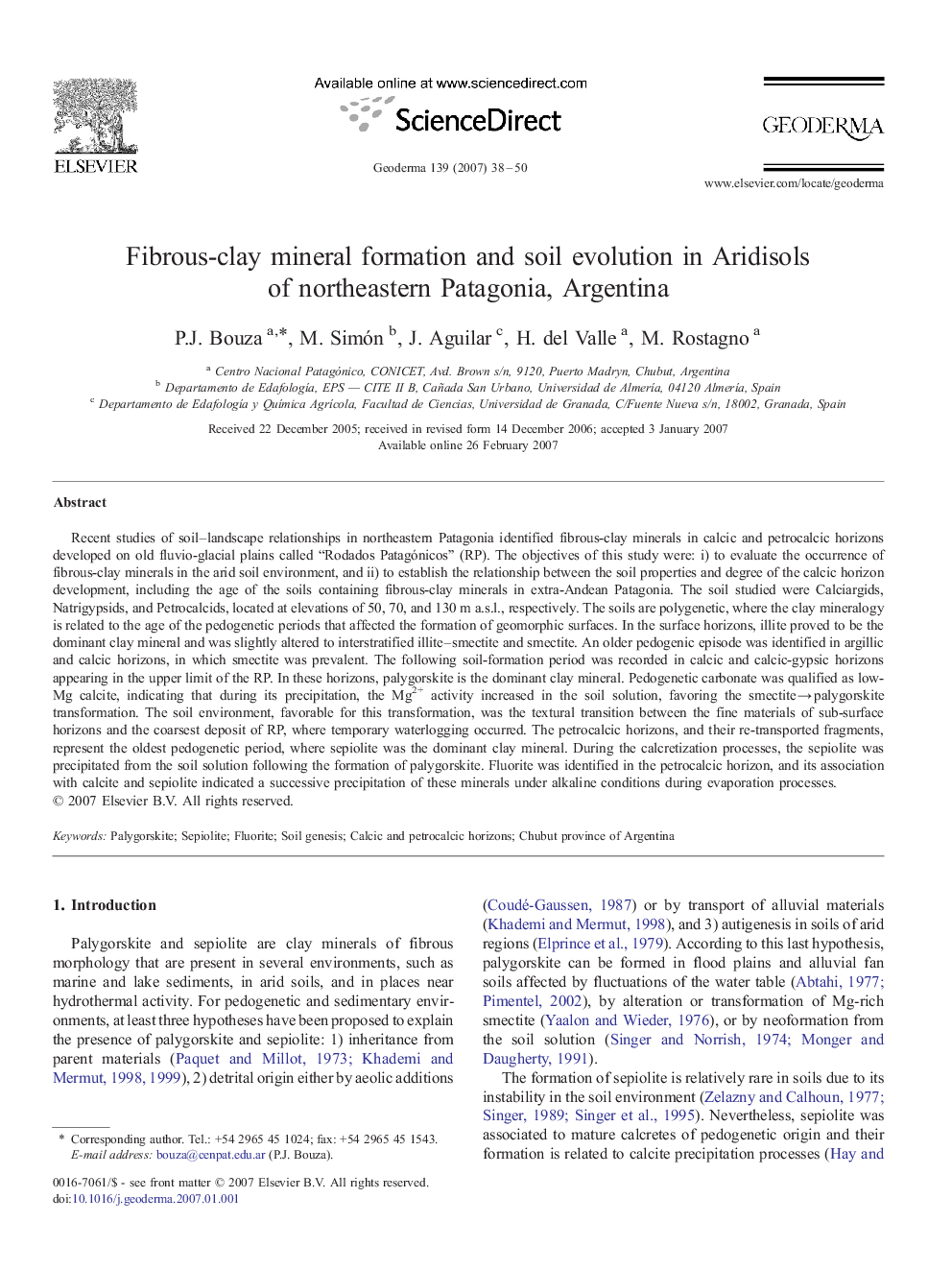 Fibrous-clay mineral formation and soil evolution in Aridisols of northeastern Patagonia, Argentina