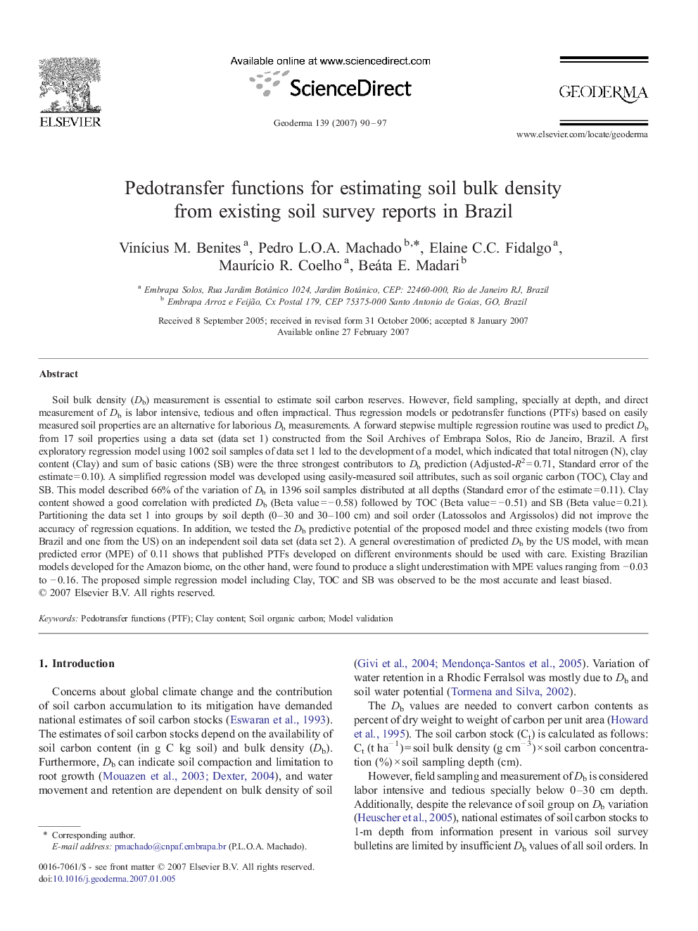 Pedotransfer functions for estimating soil bulk density from existing soil survey reports in Brazil